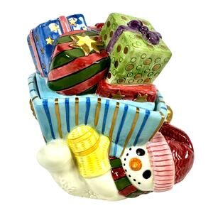 Fitz and Floyd Frosty Folks Snowman Candy Dish Sugar Bowl Trinket Dish-Excellent